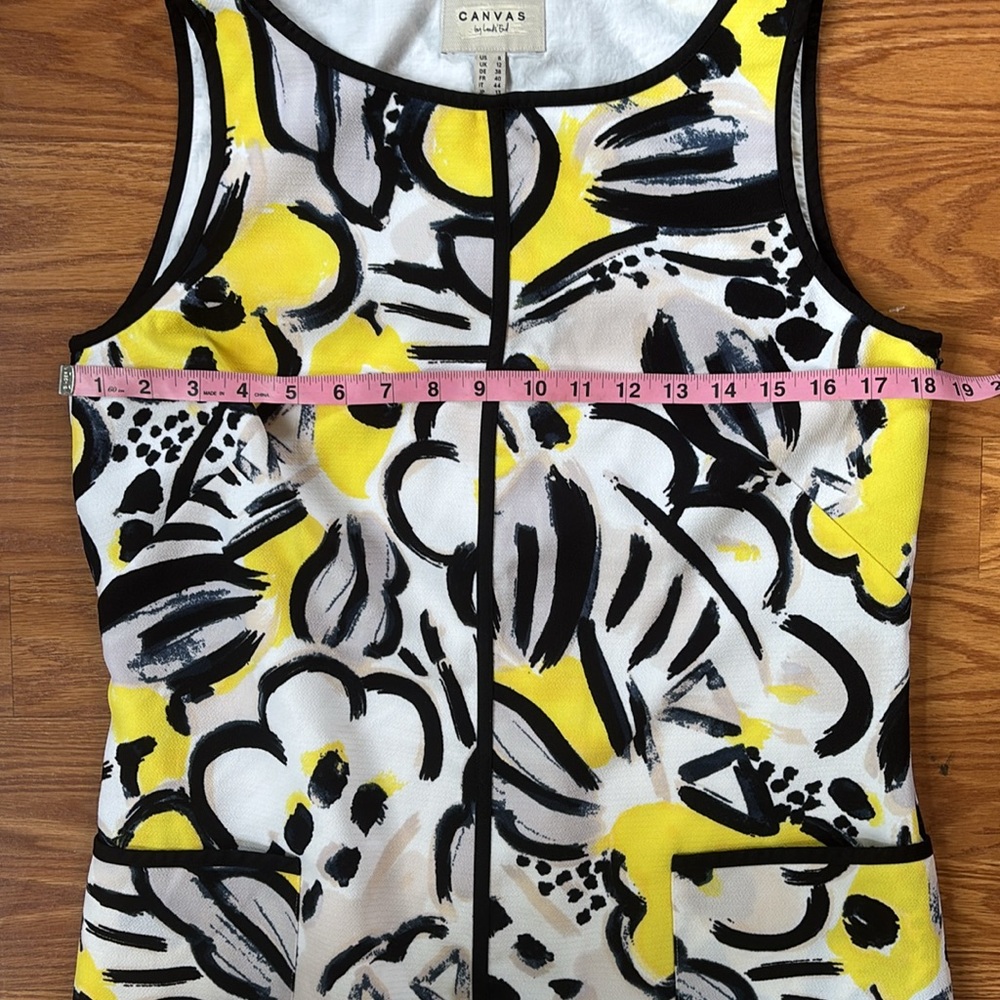 Canvas by Land's End Yellow Black and Gray Floral Sleeveless Shift Dress Size 8 - Picture 12 of 12